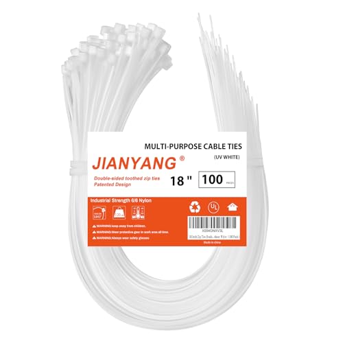 White 18 Inch Heavy Duty Zip Ties 120 Lbs Tensile Strength, 100 Pack - Self-Locking Cable Ties for Indoor & Outdoor Use