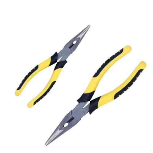 2pcs 6in & 8in Needle Nose Pliers: Paper Clamp Precision, Premium Heavy-Duty CRV Steel, Large Soft Grip with Wire Cutter,Chrome Vanadium Steel Long Nose Cutting Pliers