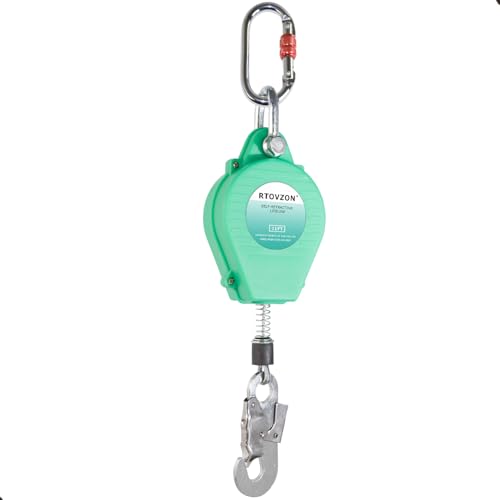 11FT Self Retracting Lifeline RTOVZON Fall Arrest Fall Protection Steel Wire Rope Heavy Duty Retractable Lanyard, Roofing Lifeline, SRL, Safety Lanyard
