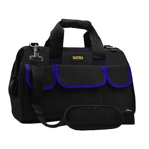 FASTECH 22 Inch Tools Bag, Waterproof Wide Mouth Tool Kit, Tools Big Bag, Heavy Duty Tool Tote Organizer With Adjustable Shoulder Strap For Men/Women (22IN Blue)