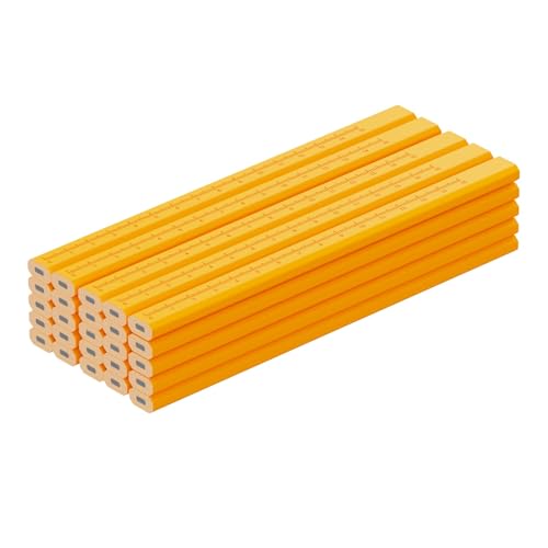 Ropro 25 Pack Flat Carpenter Pencils with 15cm Ruler — HB Graphite, Yellow, Octagonal