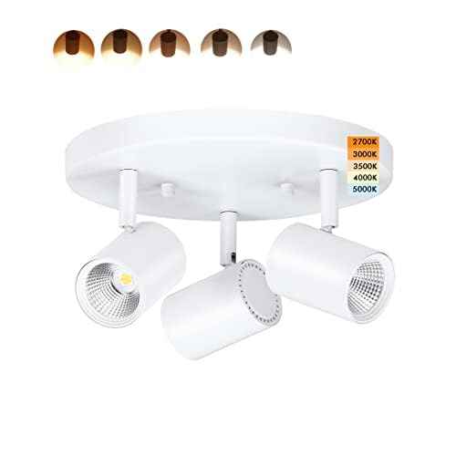 CLOUDY BAY 5CCT 3 Light Directional Ceiling Spotlight,Dimmable LED Track Light Heads,CRI90+,2100Lm for Hallway Kitchen Art,White
