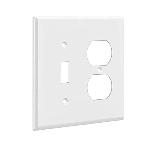 ENERLITES White 2-Gang Combination Toggle Switch & Duplex Receptacle Wall Plate - Standard Size, 1 Pack