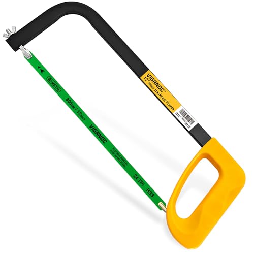 12inch Hacksaw Frame with 24 TPI Bi-metal Blade, High-Tension Hand Saw Suitable for Aluminum, PVC Piepes, Wood, Copper Pipes