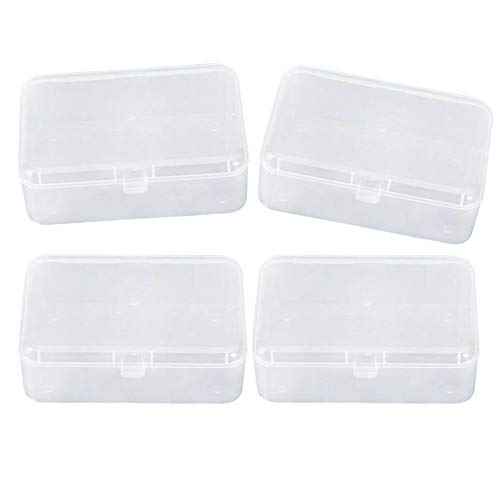 AKOAK Clear Polypropylene Rectangle Mini Storage Containers Box with Hinged Lid for Accessories,Crafts,Learning Supplies,Screws,Drills,Battery,Pack of 4 (3.46" x 2.24" x 1.18")