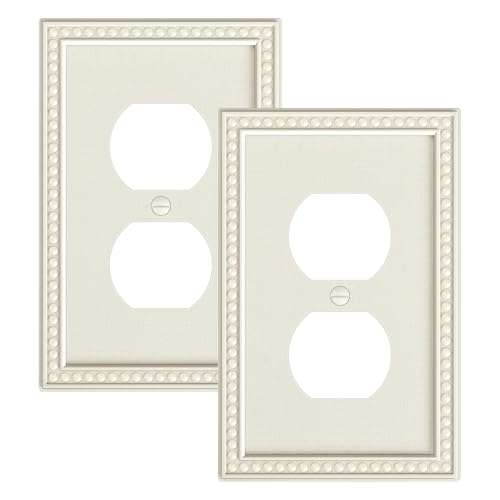 Light Almond 2-Pack Unbreakable Polycarbonate Duplex Outlet Cover Plate - Beaded Border