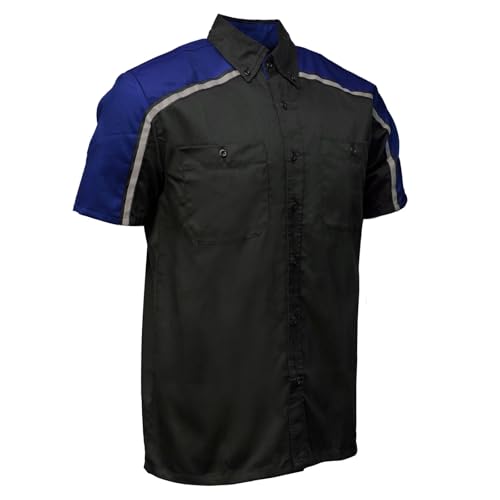 Milwaukee Motorcycle Clothing Co. MDM11602 Men's Black and Blue Button Up Mechanic Shirt w/Reflective Stripe