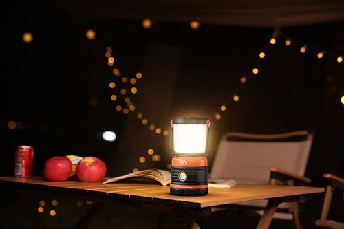AYL 1800LM Rechargeable LED Camping Lantern 2 Pack Black & Orange, Waterproof Emergency Light with Power Bank