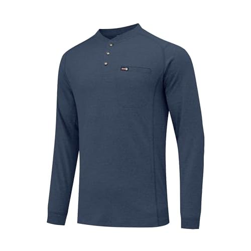 FR Shirts for Men 5.5oz 100% Cotton Lightweight Flame Resistant Long Sleeve Henley Shirt CAT2