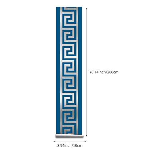 funlife Greece Pattern Peel and Stick Wall Border Stickers, Self Adhesive Skirting Wall Waist Line Decal for Bathroom Wall Vanity Mirror, 78.74"X3.93" Brushed Blue 1 Roll