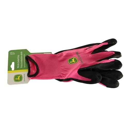 John Deere JD00021 Nitrile Foam Palm Dipped Gloves - Work Gloves for Women, Light-Duty Gloves with Elastic Wrist, Band Top Cuff, Black/Pink