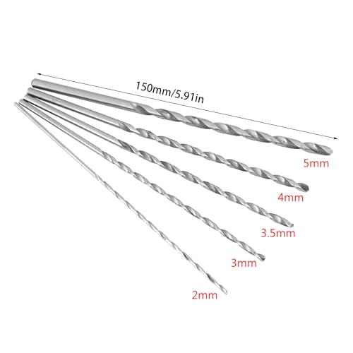 5Pcs 150mm Extra Long Drill Bit High Speed Steel Straight Shank Tool Sets 2-5 mm for Wood Plastic and Aluminum