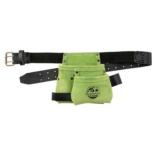 Graintex 4 Pocket Children Tool Pouch Suede Leather with Leather Belt and Hammer Loop