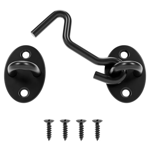 LUDACOO 3-inch Black Hook and Eye Gate Latch for Doors, Windows, Fences, and Sheds – Heavy Duty Barn Door Lock, 1 Pack