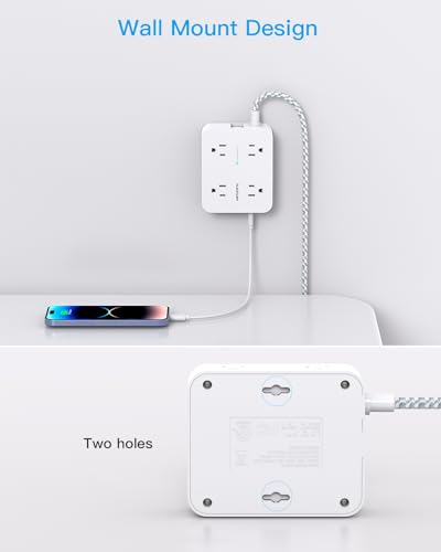 HANYCONY 12-in-1 Surge Protector Power Strip 5ft White Braided Extension Cord