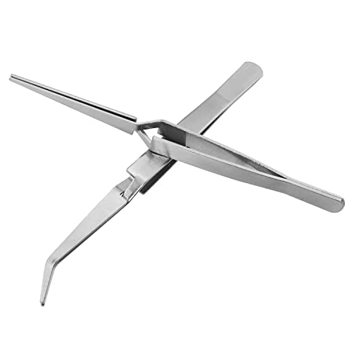 Cross Lock Tweezer 2PCS 125 mm / 4.9 inch Stainless Steel Bent and Straight Tip Cross-Locking Tweezers for Jewelry Making Repair