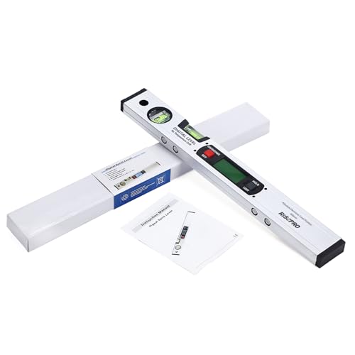 RISEPRO 16-Inch Digital Spirit Level with Protractor, Magnetic Backlight - Silver