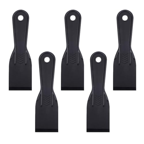 5 Pcs Plastic Putty Knife, 2 Inch Black Plastic Putty Knife Scraper Flexible Plastic Knives Putty Knife Set for Taping Drywall Wall Painting Plastic Scraper For Spackling Patching Flexible Putty Knife