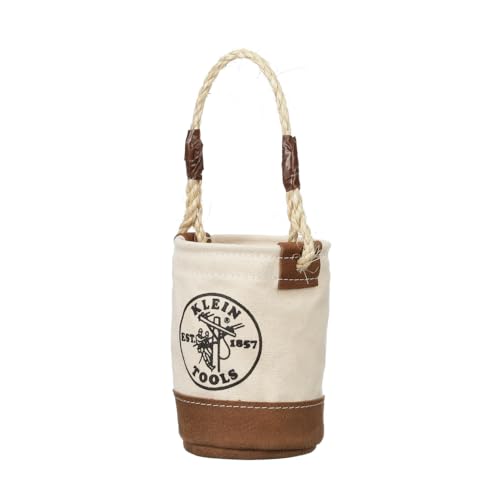 Klein Tools 5104MINI Mini Tool Bucket, All-Purpose Tool Bucket with Leather-Bottom, Nuts and Bolt Bag with Reinforced Rope Handle, Small Utility Pouch
