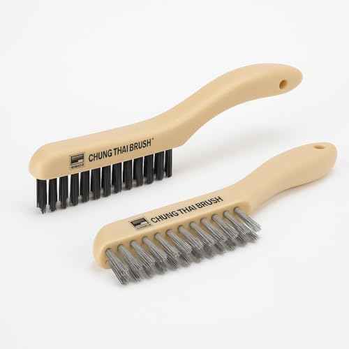 10¡± Plastic Handle Wire Brush Set (C80400) ? 2 Pack 4 Row Scratch Brush Premium Carbon Steel Bristles and Stanless Steel Set, Durable, Paint Removal, Rust Removal, Scrubbing, Deep Cleaning