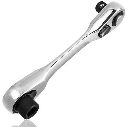 YAKAMOZ 2 in 1 72-Tooth Mini Ratchet Wrench, 90 Degree Right Angle Small Ratchet Screwdriver 1/4 Inch Drive Ratcheting Socket Wrench for Tight Place