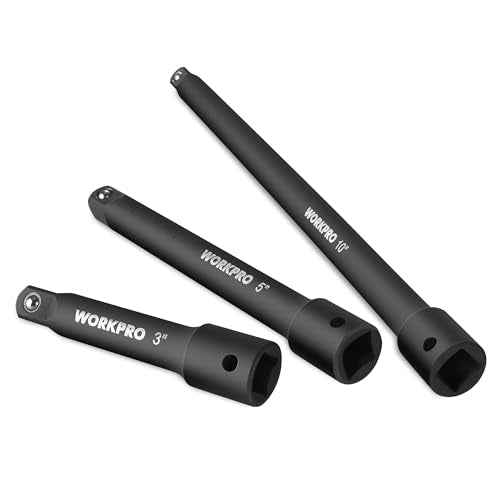 WORKPRO 3/8" Drive Impact Extension Bar Set, 3 PCS Socket Extensions, 3¡±, 5¡± and 10¡± Length, Premium Chrome Vanadium Steel with Black Phosphate Finish