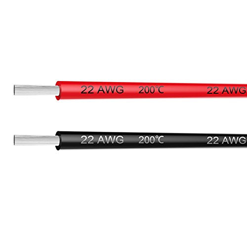Haerkn 20ft Silicone Electrical Wire Cable 22AWG Tinned Copper, 2 Colors (Black & Red) - Flexible High-Temperature Wire for Electronics, 10ft Each