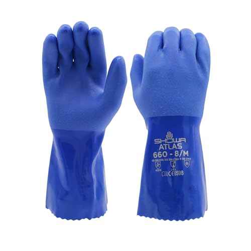 SHOWA Atlas 660 Triple-Dipped PVC Coated Chemical Resistant Safety Glove with Cotton Liner, 12" Length, X-Large (1 Pair)