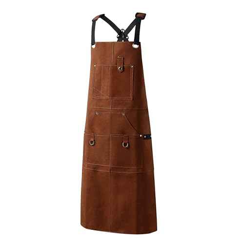 Flame Retardant And Waterproof 6 Pockets Leather Tool Apron for Outdoor Woodwork, Grilling, Kitchen, Unisex,24'' X 36''