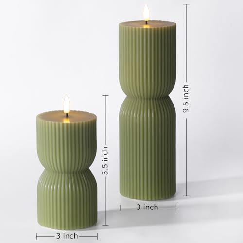 Girimax Olive Green Flameless Pillar Candles with Remote Set of 2