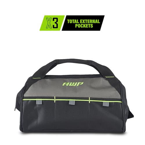 AWP 15 Inch Premium Tool Bag Black Durable Organizer for Contractors and Professionals