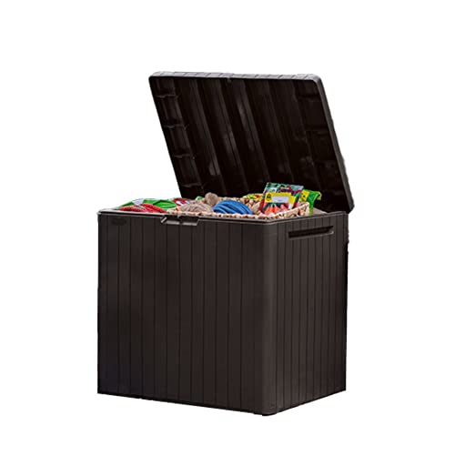 Keter City 30 Gallon Resin Outdoor Storage Box & Side Table - Brown