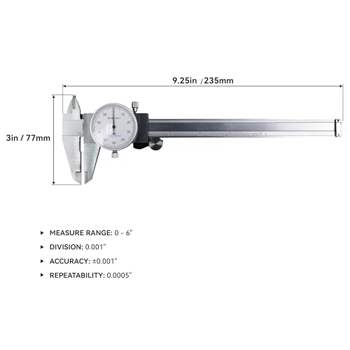 HFS 0-6 Inch Dial Caliper, 0.001 Accuracy, 4-Way Measuring