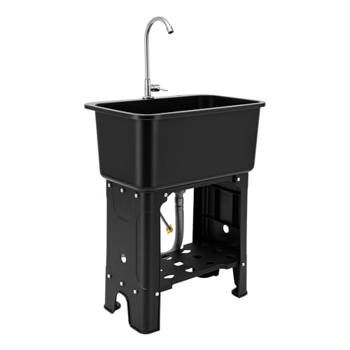 Black Outdoor Utility Sink with Hose Hook Up - 30 Inch Height, Model A