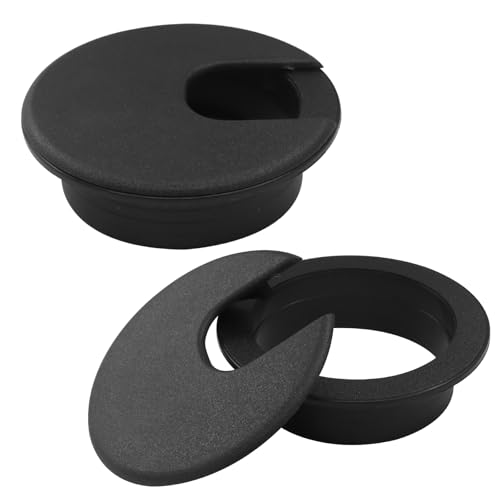 2 Pcs 2-Inch Black Desk Grommet U-Shape Cable Organizer for Office & Home