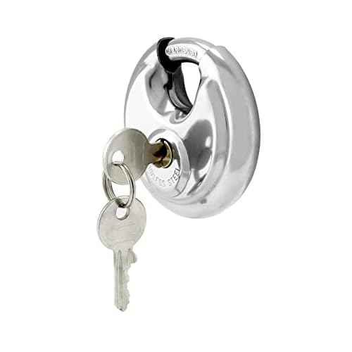 QWORK Disc Locks, 1 Pack Heavy Duty Steel Keyed Padlock Disc Storage Locks for Storage Unit, Moving Trailers, Shed, Fence, 3/8" Shackle