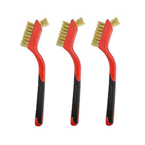 Rust Remover 3 Pack Small Wire Brush, Brass Wire Brush Tool Rust Remover for Metal (3 Brass Red)