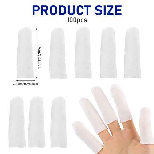 100 Pieces Cotton Finger Cots, Cloth Finger Sleeves with Elastic Rings Toe Sleeves Fingertips Protective Cover Thumb Protector Finger Tips Protector Comfortable and Breathable, Moisture Wicking