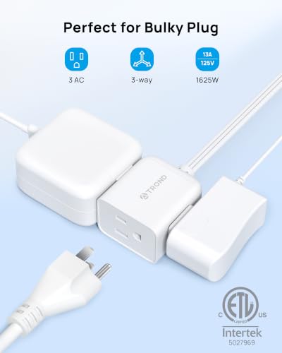 TROND 3 ft Rotating Flat Extension Cord No Surge Protection White