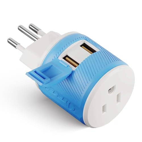 OREI Type J Travel Adapter with 2 USB Ports – US to Switzerland, Liechtenstein