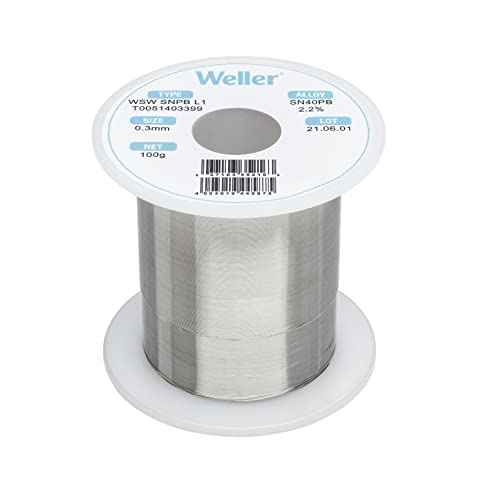 Weller WSW SnPb (T0051403399) Solder Wire, Dia: 0.3 mm / 0.012 in, Wt: 100 g / 3.527 oz, Alloy Sn60Pb40, Flux content 2.2%