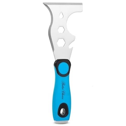Bates- Paint Scraper, 13 in 1, Painters Tool, Rubber Handle, Paint Scrapers for Wood with Metal Hammer End, Painters Tool, Painters Knife, Paint Scraper for Painting, Putty Knife, Metal Scraper