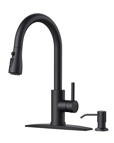Matte Black Kitchen Faucet with Soap Dispenser & Pull-Down Sprayer - FORIOUS