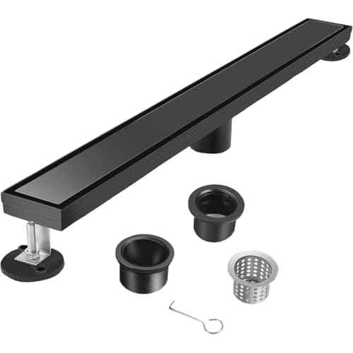 30-Inch Linear Shower Drain with Tile Insert Matte Black Cover, Rectangle Floor Drain Brushed 304 Stainless Steel Including Hair Strainer
