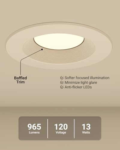 Sunco 6 Inch Retrofit LED Recessed Lights 5CCT Dimmable 13W 100W Equiv, 6-Pack, Selectable Color Temperature