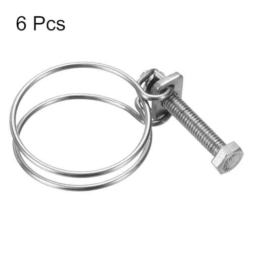 uxcell 6Pcs Double Wire Hose Clamp, 38-42mm Adjustable Stainless Steel Wire Hose Clips with M6 Bolt for Dust Collection Hose, Pump Hose Pipe