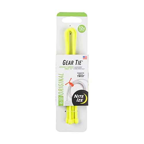 Nite Ize, Inc. GT12-33-2R3 Original Gear, Reusable Rubber, 12 Inch, 2-Pack, Neon Yellow, Made in The USA Twist Tie, 2 Count (Pack of 1)