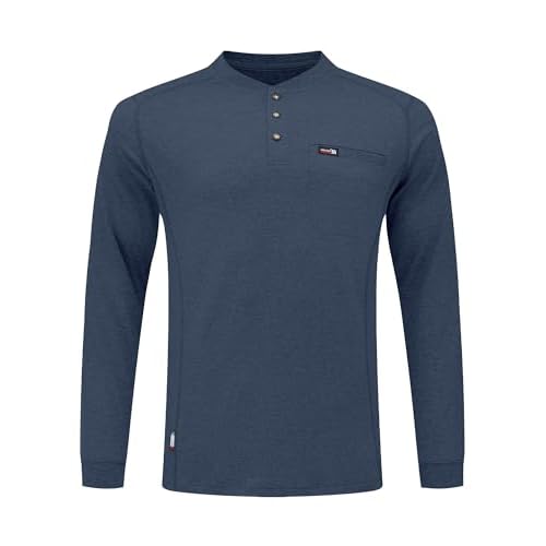 FR Shirts for Men 5.5oz 100% Cotton Lightweight Flame Resistant Long Sleeve Henley Shirt CAT2