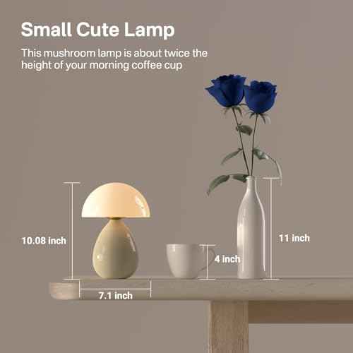 Mushroom Lamp Table Lamp for Bedroom,Desk Lamp Bedside Small Lamps for Living Room Night Stands,Table Lamps Cute Modern Mid Century Lamps,Unique Ice Crackle Ceramic Living Room Decor(Cream)