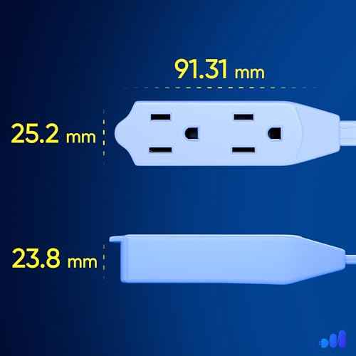 Maximm Cable 10 Ft 360¡Æ Rotating Flat Plug Extension Cord/Wire, 16 AWG Multi 3 Outlet Extension Wire, 3 Prong Grounded Wire - White - UL Certified